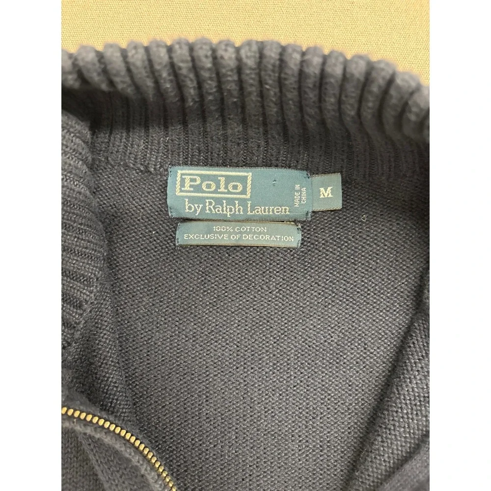 Polo Ralph Lauren Mens Navy Blue Cotton Quarter Zip Pullover Sweater Size M